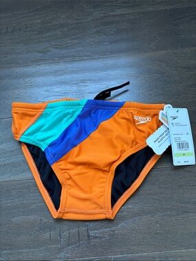 Speedo Eco Endurance persimmon orange, swim briefs,elastic drawcord waist